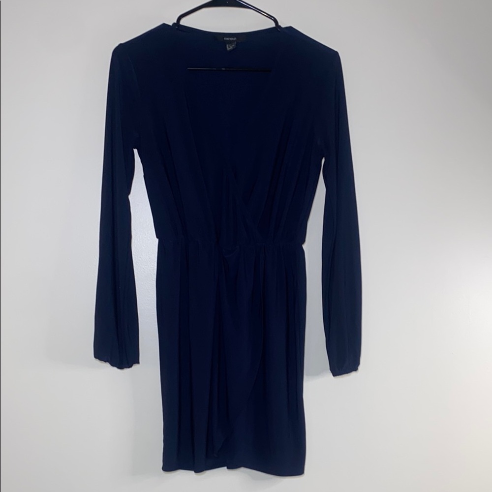Forever 21 Blue Long Sleeve Scoop Neck Sheath Dress